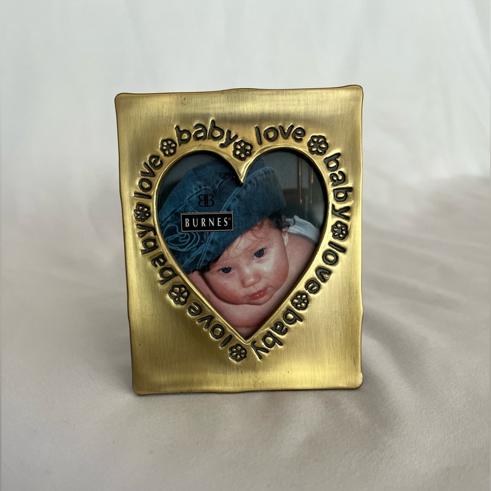 Vtg Burnes of Boston Brass metal easel velvet back 2x4 mini picture frame